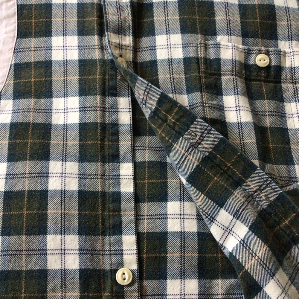 Barbour Cream and Green Plaid Flannel Shirt L Slim - Picture 13 of 15